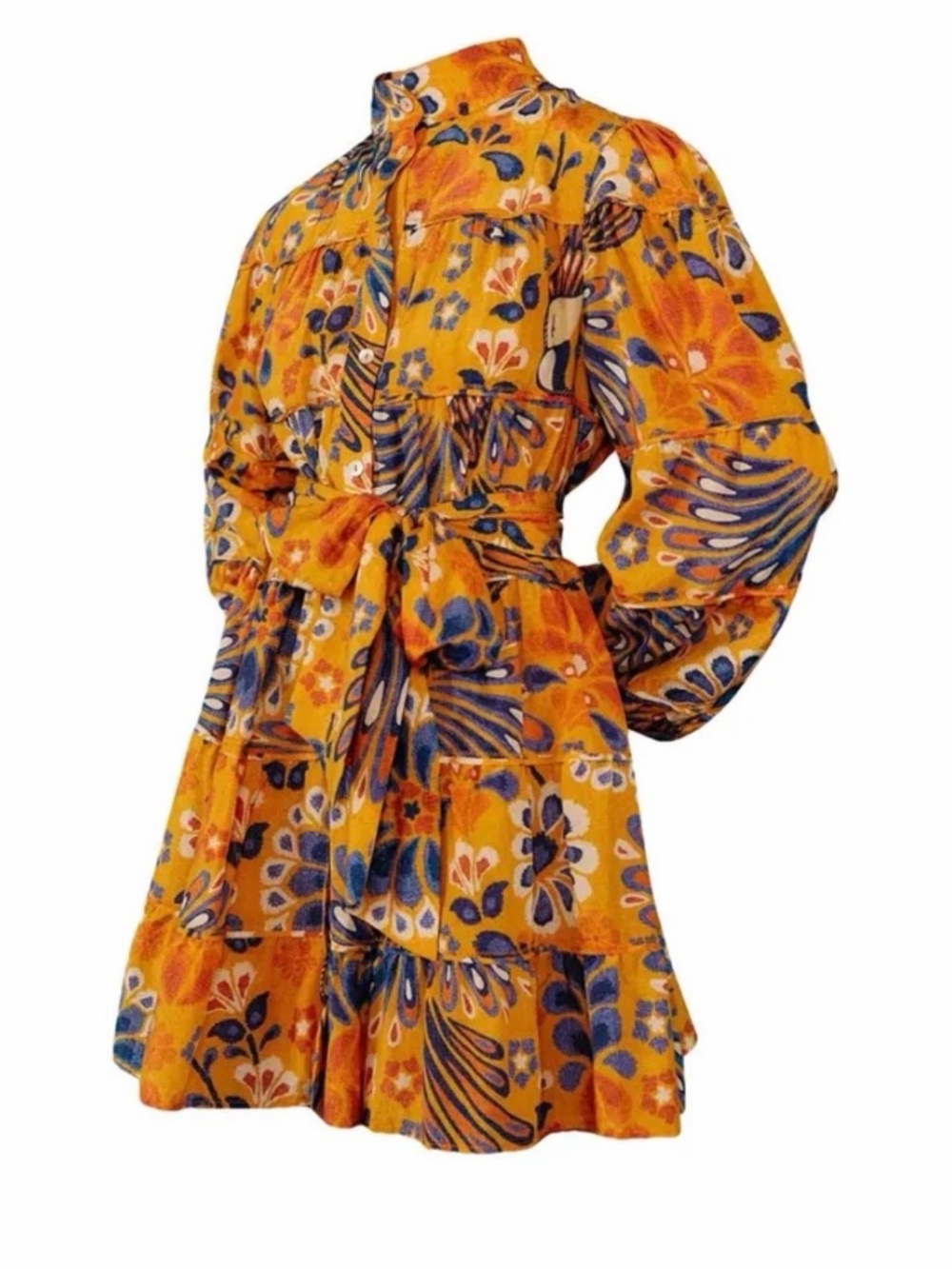 FARM Rio Yellow Orange Floral Long Sleeve Dress